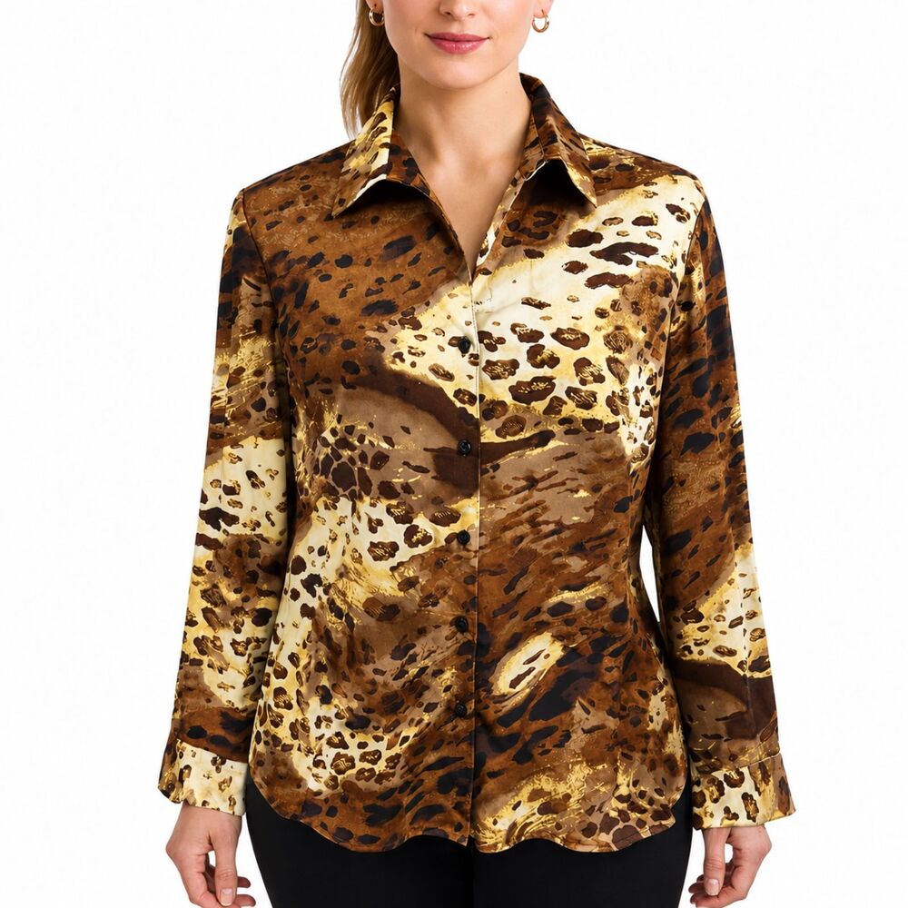 Chico’s Animal Print Shirt Size 2 (12) Long Sleeve